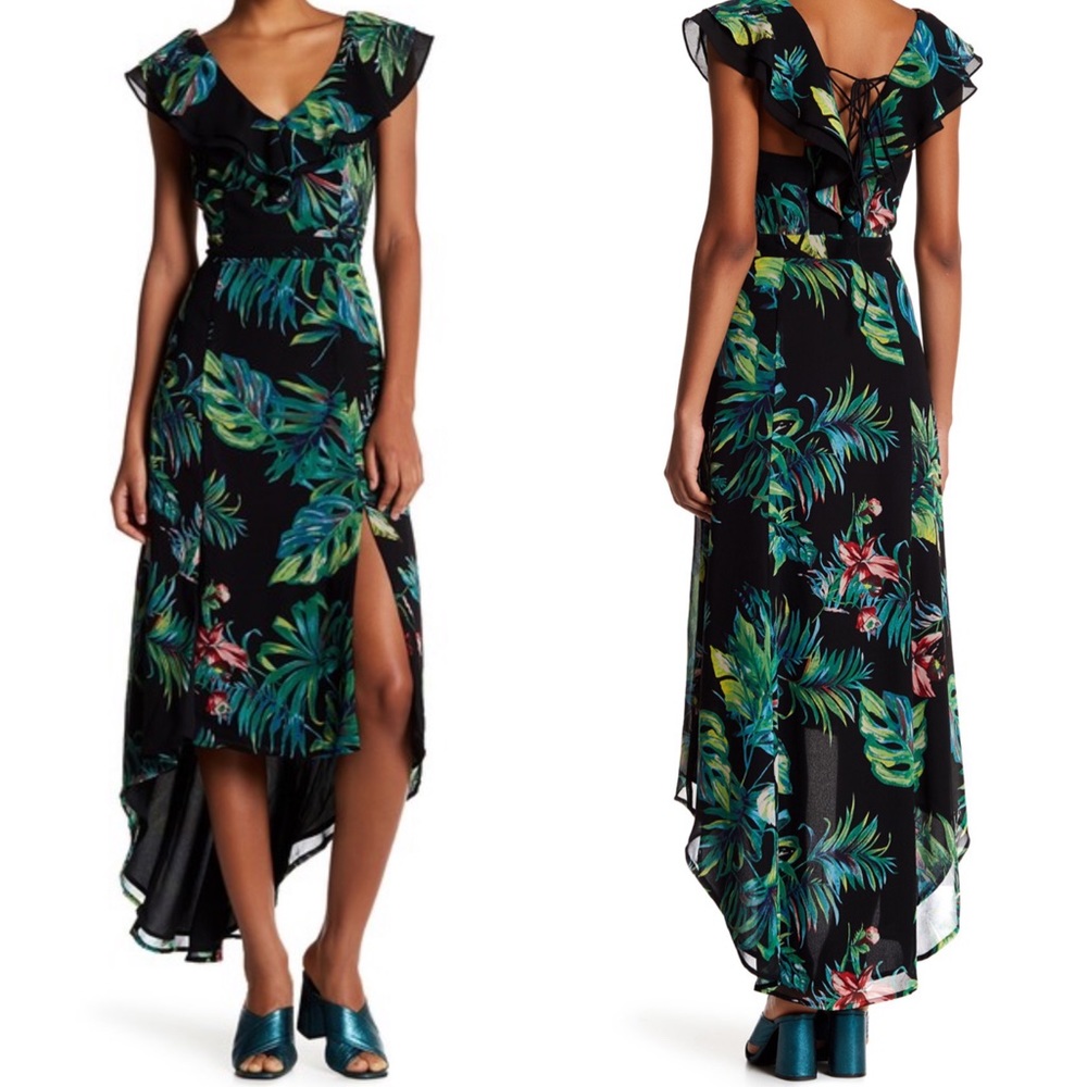 Adelyn Rae XS NWT Leaf Print Hi-Lo Ruffle Dress